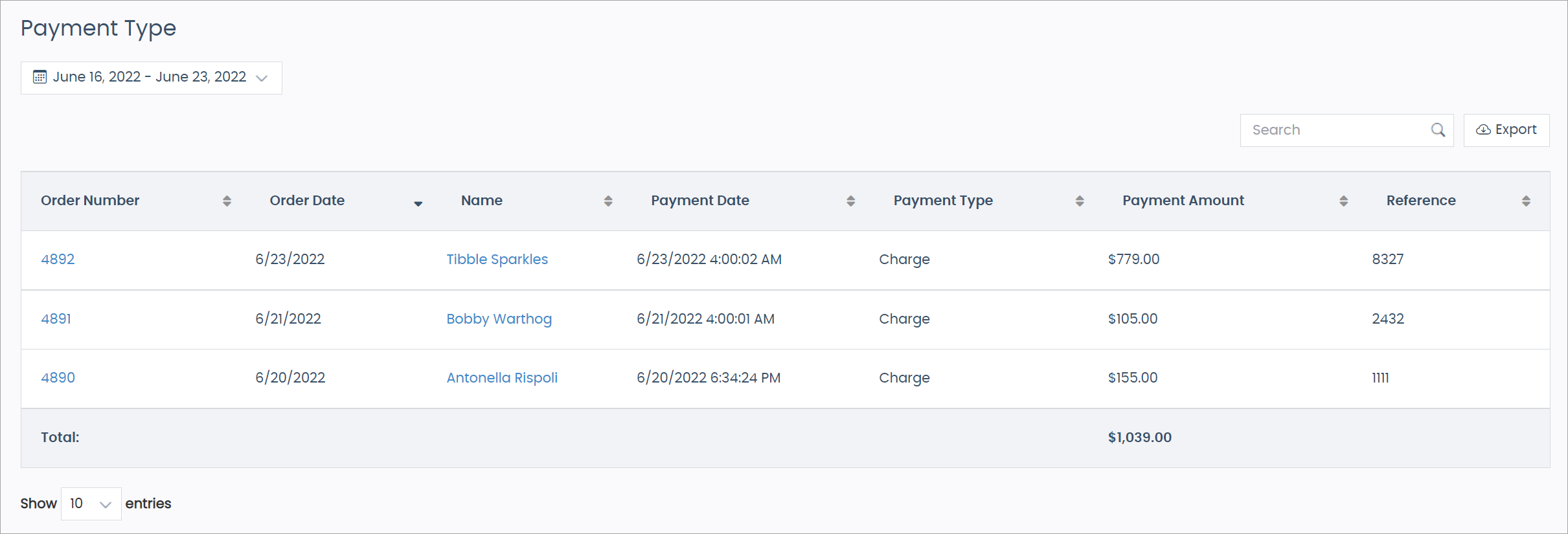 Payment Type report